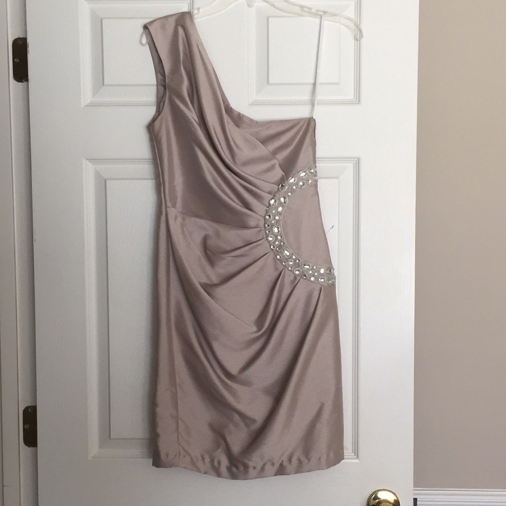 Silver one shoulder cocktail dress